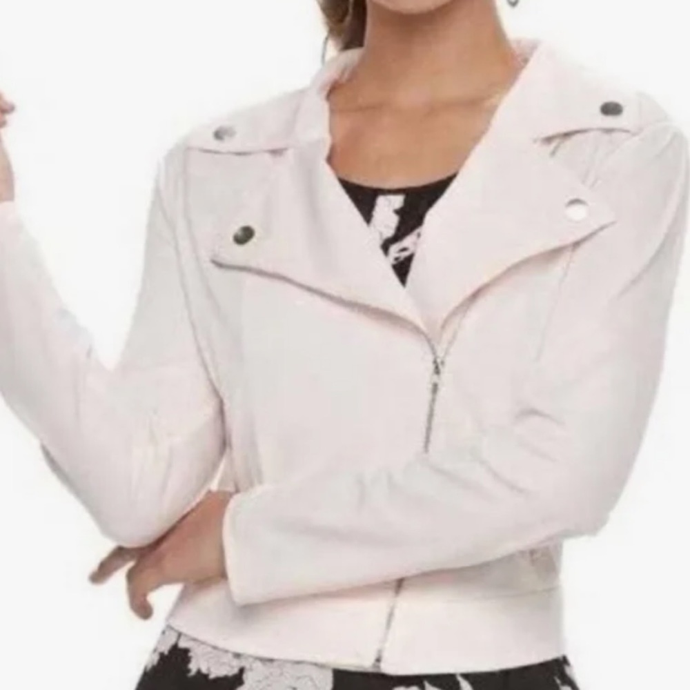 Candies Moto Jacket Light Pink Long Sleeve Crop Lightweight Knit Zipper Medium